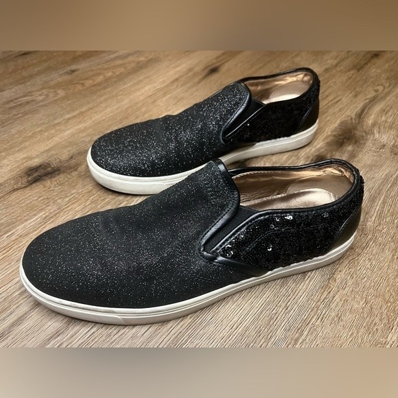 Dolce & Gabbana Women’s Glitter Sequin Leather Slip On Sneakers Black Sz 4110